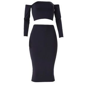 2piece set long sleeve crop top body pencil skirt